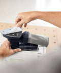 Using the Granat DTS Delta Abrasive Systainer GR Set For VOC Paints And Hard Surfaces, attaching garnet sheet to sander