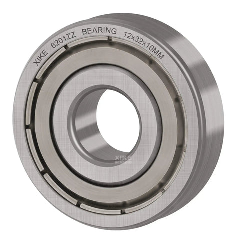 Close-up of Two Pack 6201ZZ Deep Groove Ball Bearings 12x32x9mm Dual Rubber Seals Pre Lubricated for High RPM Chrome Steel P6 ABEC 3