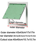 Rock Solid Aluminum Drywall Access Panel With Paintable Push Latch Cover For Ceilings displaying dimensions and installation details.