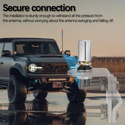 Heavy Duty SO239 CB Radio Antenna Stud Adapter for 3/8-24 Threads Mount shown mounted on vehicle with secure connection