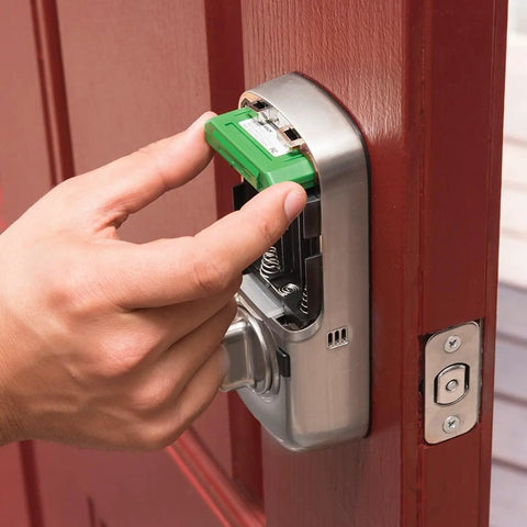 Assure SL Keyless Entry Deadbolt Lock With Z Wave For Smart Home, oil rubbed bronze finish, touchscreen backlit keypad being installed