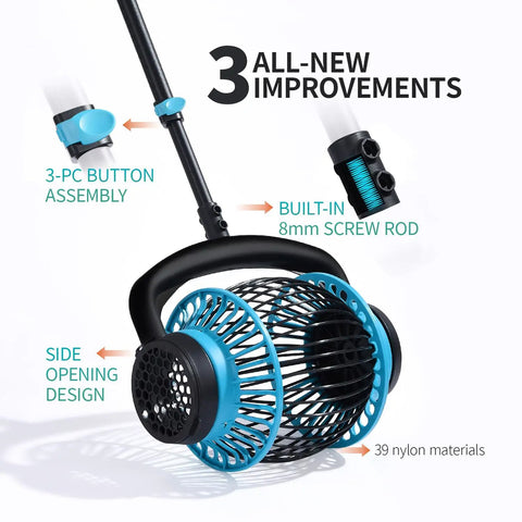 Portable Tennis Ball Hopper Roller No Bend Ball Collector with Quick Roll Telescopic Handle showing improvements