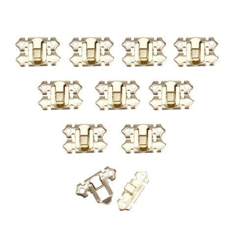 Gold Decorative Hasp Lock Set, 10 Pcs Keyed Latch Clasps for Jewelry Boxes, suitcases, and gift boxes, includes screws.