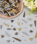 Long Flower Bead Caps Set With 520 Pcs Iron Cones And Filigree End Caps, 14 Styles, Hollow Tibetan Spacer Beads on display