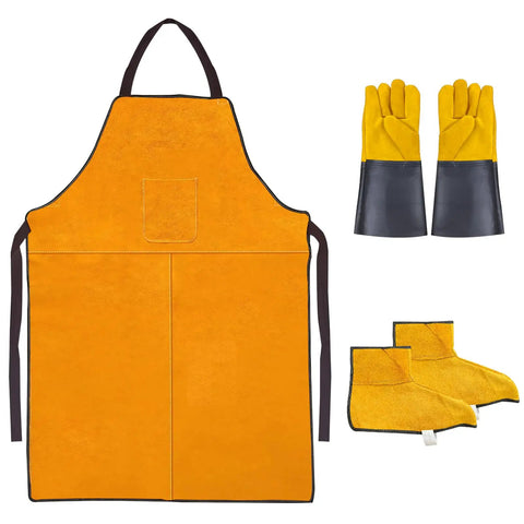 Beefed Up Heat Resistant Welding Apron For Men With Thick Cowhide Leather Flame Retardant Blacksmith Shield and protective gear set