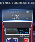 Surface Roughness Tester KR110 Pro Profilometer OLED display close-up showing Ra test reading, EMI resistant.