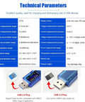 Technical parameters of USB 3.0 Power Meter Tester 3.7V To 30V 0 To 4A Real Time Voltage And Current Monitor with IPS Color Display