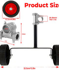Universal String Trimmer Wheel Attachment Fits 26mm And 28mm Shafts, showing wheel size and mount details for lawn care.