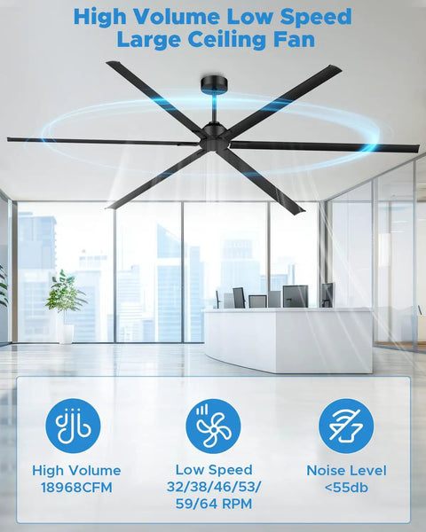 Monster Size 120 Inch HVLS Industrial Ceiling Fan With Aluminum Blades Reversible DC Motor installed in modern office