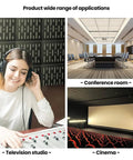 12 Pack Hexagonal Acoustic Wall Panels Sound Absorbing Polyester Foam Tiles For Home Studio Bedroom Decor Soundproofing Flame Retardant in a television studio, conference room, and cinema.