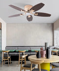 Ceiling Fan with Light 42 Inch Handheld Controller 3 Color Temperature in a modern dining area with wooden furniture.