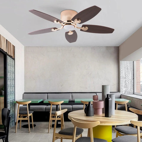 Ceiling Fan with Light 42 Inch Handheld Controller 3 Color Temperature in a modern dining area with wooden furniture.