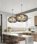 Three Light Rattan Pendant Lights Boho Wicker Chandelier in modern kitchen setting