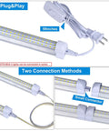 Two Pack 2Ft LED T8 Integrated Shop Light Fixture With 3500 Lm 6500K Daylight White Big Bright, corded with plug and connectors.