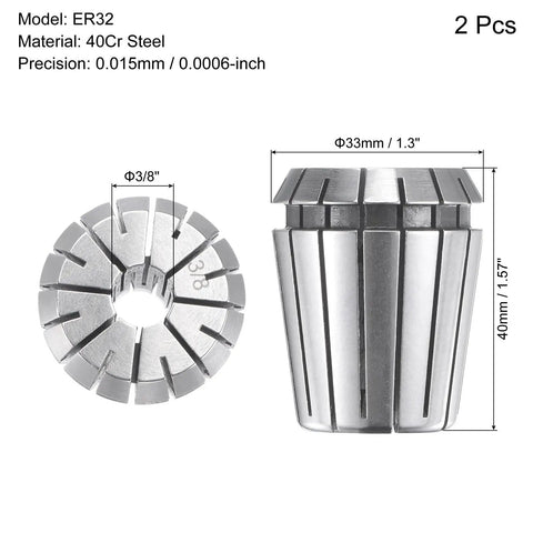 ER32 Spring Collet Three Eighths Inch Chuck For CNC Milling And Engraving Machines, 40Cr Steel Precision Tool, 2 Pack