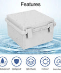 Hella Weatherproof Abs Plastic Junction Box IP65 Rated Secure Latch Closure Built Tough For Indoor Outdoor Wiring Projects Smooth Install Gray 5.9 X 5.9 X 3.5 Inch with water droplets.