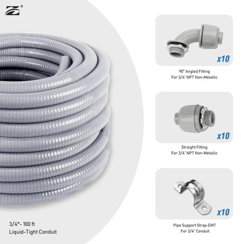 Heavy Duty Three Quarter Inch Flexible PVC Conduit Kit Pro Grade Easy Install With Thirty One Pieces Including Ten Couplings Ten Elbows