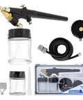 Beginner Friendly Single Action External Mix Siphon Feed Airbrush Set With 0.8mm Tip And One Eighth Inch Air Inlet Includes Siphon Bottles Hoses