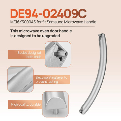 Door Handle Replacement For Microwave Ovens Premium ABS Plastic With Thermal Insulation, Durable Build, And Easy Install, Replaces DE94-02409C And SMH1611SE Models, Twelve And One Eighth Inch Fit For Microwaves, Ideal Kitchen Appliance Repair Part