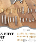 55Pcs Wood Burning Tool Set With Metal Engraving Nibs And Replacement Tips For Pyrography And Woodcrafts on wooden background