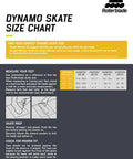 Size chart for Dynamo Kids Adjustable Inline Skates For Hockey Fans With Four Size Growth Fit And Flip Toe Cap Black And Lime Youth.