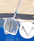 Stainless Steel Pool Pole Clips For Brush And Skimmer Attachments, Push Button Butterfly Clip Set, showing clip and net attachment