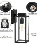 16 Inch Outdoor Wall Lantern Dusk To Dawn Sconce Waterproof Exterior Lighting Anti Rust Matte Black Porch Lamp With Glass Shade And E26 Socket