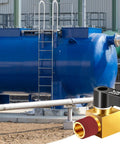 Durable Brass Air Compressor Drain Valve With One Quarter Inch NPT Male Thread Ball Type Drain Cock in front of blue tank