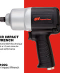Heavy-Duty 1/2 Inch Composite Air Impact Wrench With Twin-Hammer Power, 1200 BPM, 6-Vane Motor, pro-grade housing on red background