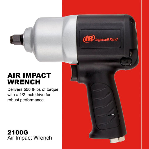 Heavy-Duty 1/2 Inch Composite Air Impact Wrench With Twin-Hammer Power, 1200 BPM, 6-Vane Motor, pro-grade housing on red background