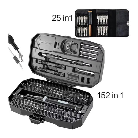 Magnetic Precision Screwdriver Kit With 25 In 1 And 152 In 1 Torx Bits For Laptop Repair Including T5 And T6 Heads To Fix Devices Smoothly, open case