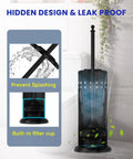 Heavy Duty Toilet Plunger With Sturdy Powder Coated Iron Holder For Modern Bathrooms And Beast Mode Suction Rubber Cup That Kicks Nasty Clogs To The Curb In Pure Black Finish, showing leak-proof design and built-in filter.