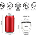 Size comparison between a 12oz red soda can and Double Wall Insulated Espresso Cups 5 Oz Glass Set Of 2 For Coffee Machines