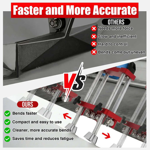 Comparison of sheet metal edge roller benders highlighting faster and more accurate bends for metal roofing and ductwork