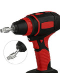 360 Degree Rotating Power Drill Bit Extension Set With One Quarter Inch Three Eighths And One Half Inch Socket Adapters shown installed on a drill