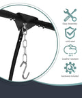 Heavy Duty Tripod Hammock Stand With 330 Lb Capacity, Rust Resistant Steel, close-up of top hook and chain for saucer swing