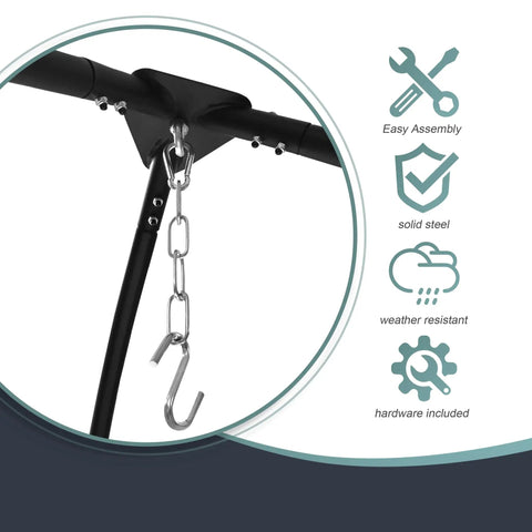 Heavy Duty Tripod Hammock Stand With 330 Lb Capacity, Rust Resistant Steel, close-up of top hook and chain for saucer swing