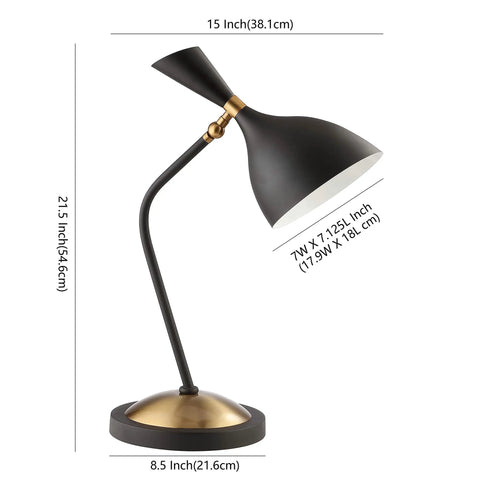 Dope Retro Mid Century LED Table Lamp With Adjustable Task Light, Black Iron Shade, Black And Gold Finish, ETL Listed JYL9065A