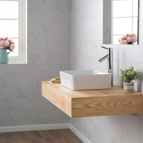 Elavo Modern Rectangular Vessel Sink In White Porcelain Ceramic For Bathrooms 19 Inch With Baked On Glaze Finish Scratch And Stain Resistant