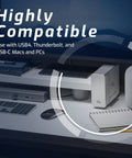 Tough Aluminum Four Slot Nvme M.2 Ssd Enclosure With Blazing Usb4 Kick Thunderbolt Sync on a workspace setup.