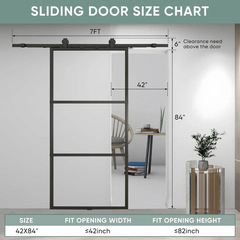 42-Inch By 84-Inch Glass Barn Door With Tempered Clear Glass, Pre-Drilled Carbon Steel Frame, Sliding Barn Door Panel