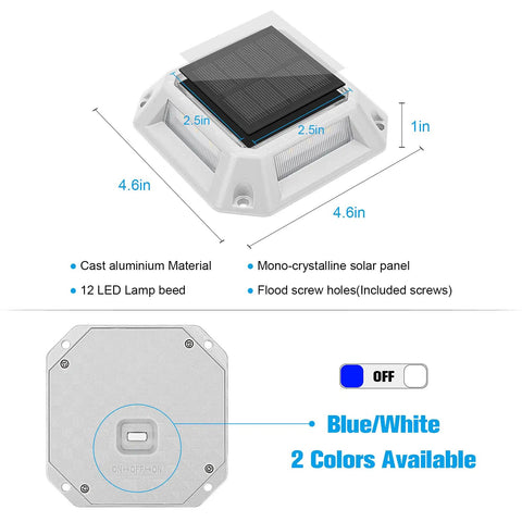 Solar Driveway Lights Eight Pack Two Color Switchable White Blue Solar Powered 1200mAh Battery Waterproof Outdoor Step Lights For Driveway Deck Porch Sidewalk Dock