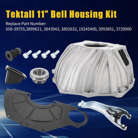 Beefed Up Bell Housing Kit With 11 Inch Clutch Fork Throwout Bearing And Cover For Chevy Camaro Chevelle Malibu Monte Carlo Corvette Caprice Bel Air Biscayne 1959 To 1988 Fits SBC BBC, cast aluminum
