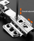 Adjustable concealed stainless steel cabinet hinge with quiet soft close, showing screw and overlay style. No more slams.