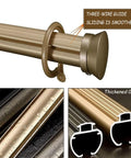 Double Curtain Rod Set Wall Mounted Heavy Duty Track With Silent Rollers, Sliding Drapery System For Windows, Gold Finish 1.8m, Ideal For Living Room Or Bedroom, Use Back Rod For Sheer Muslin And Front Rod For Blackout. Gold aluminum double curtain track with silent rollers and end cap