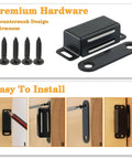 Stainless Steel Black Magnetic Cabinet Door Catch Set 4 Pack Magnetic Door Latches For Cabinets Closets Cupboards Drawers And Kitchen Rust Resistant Easy Install Sturdy Strong Hold No Frills close-up of latch and screws