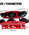 Heavy Duty 6 Wheel Manual Trolley for I-Beam 1 Ton Load, Geared Push Overhead Cart, side view with dimensions shown