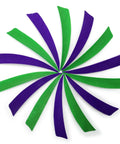 Circular arrangement of 60 Piece 4 Inch Arrow Feathers Right Wing Shield Cut Fletching in green and purple for arrows.