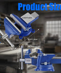 8 Inch Heavy Duty Bench Vise With 360 Degree Swivel Base And Anvil, Rugged Ductile Iron Build, 7.87 Inch Jaw Width, Blue Finish