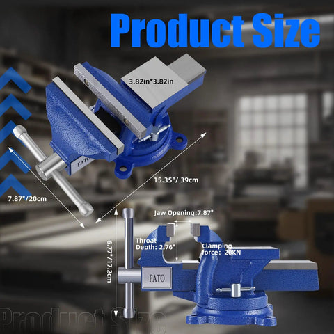 8 Inch Heavy Duty Bench Vise With 360 Degree Swivel Base And Anvil, Rugged Ductile Iron Build, 7.87 Inch Jaw Width, Blue Finish